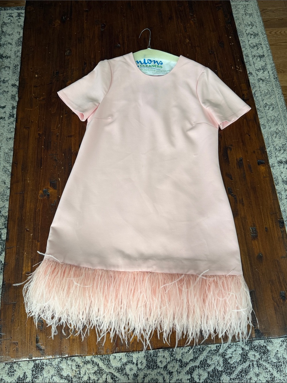 Women’s Feather-Hem Pink Shift Dress